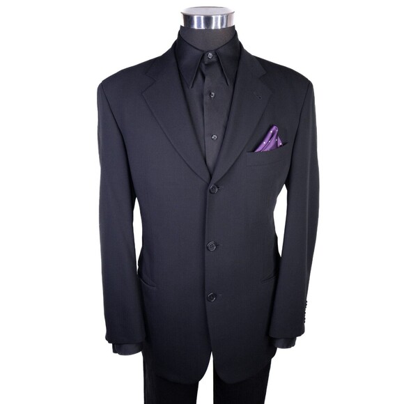 BOSS Hugo Boss Men 3 Button Blazer 40R Wool Solid Black Coat Jacket Blazer EUC - Picture 2 of 14